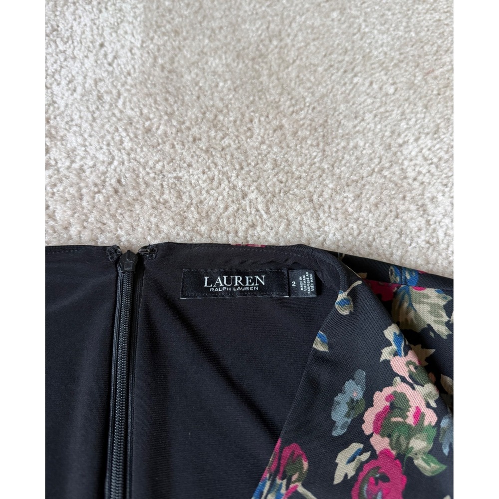 Lauren Ralph Lauren Dress Floral Twist Front Long Sleeve Black Pink Size 2 - Picture 4 of 10